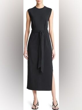 Vince Black Sleeveless Tie-Waist Maxi Dress